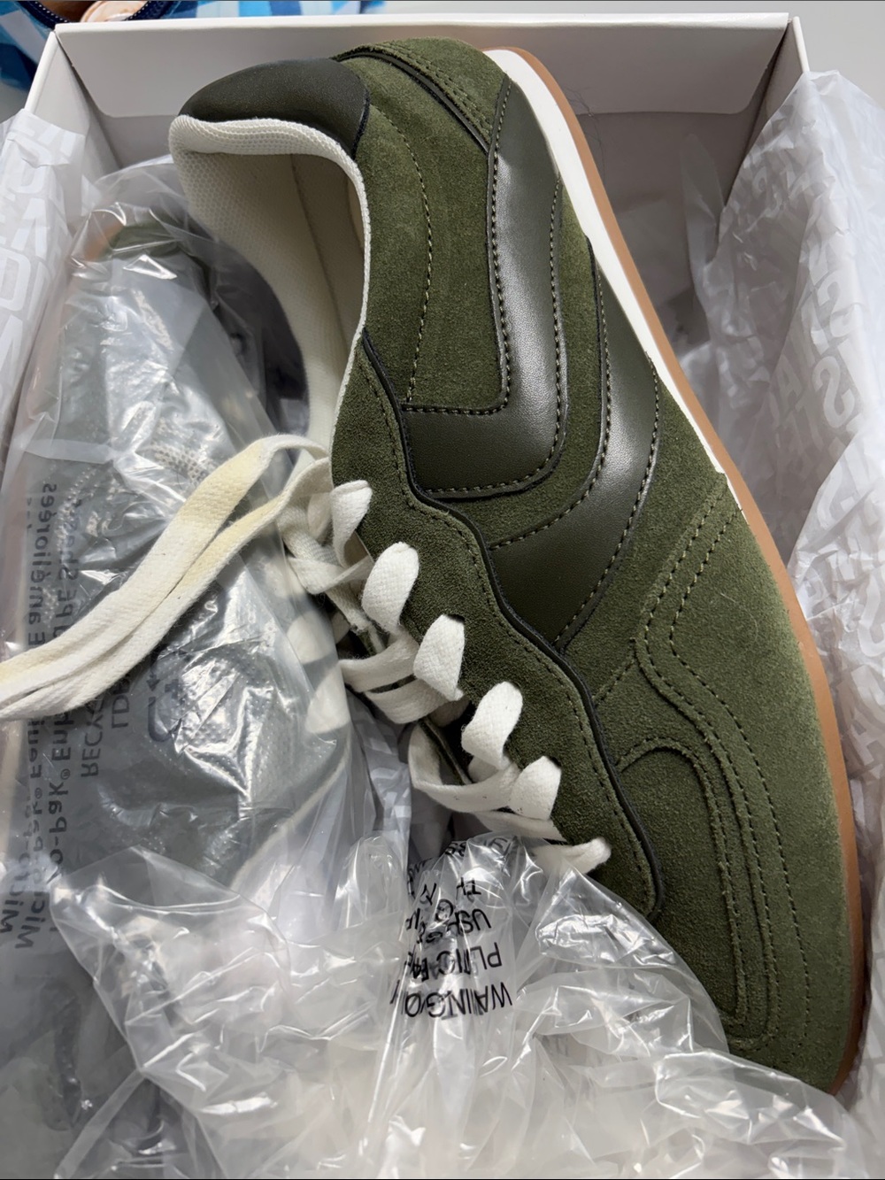 Steve Madden Olive Green Suede & Leather-Accent Sneakers with White Laces